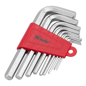 Jogo de chave allen curta acabamento acetinado, cromado VANADIO, 1,5-10MM, 9PCS // MTX