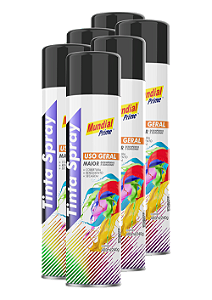 Tinta spray 400ml mundial prime ug preto semi brilho fardo c/ 06un
