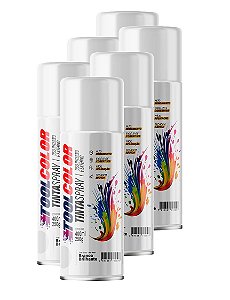 Tinta spray uso geral branco brilhante 400ml - Toolcolor Fardo C/ 06 un