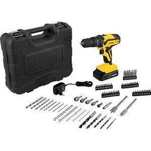 Parafusadeira/furadeira de impacto a bateria, 12 V, fonte de carregamento bivolt automática jogo com 74 acessórios, PFV
