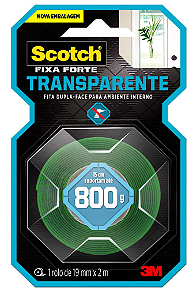 Fita Dupla Face 3M™ Scotch® Fixa Forte, Transparente, 19 mm x 2 m