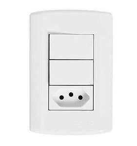 Conj. Interruptor 2 teclas + 1 tomada modular branca 10a pluzie - 7221