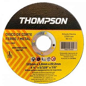 Disco de corte THOMPSON 4.1/2" ferro 1660 PACOTE C/10