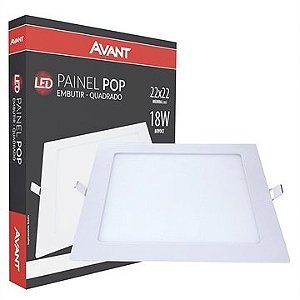 Painel embutir quadrado aluminio branco 18w 6500k AVANT