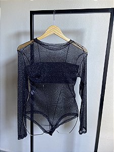 BODY TULE LUREX PRETO SHINE