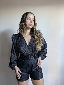 SHORT PRETO COURO SINTÉTICO LEATHER