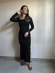 VESTIDO MIDI MANGA LONGA PRETO CALIFÓRNIA