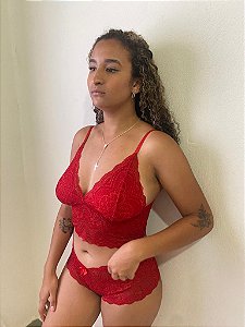 LINGERIE CONJUNTO SEM BOJO VERMELHO CHARLOTE