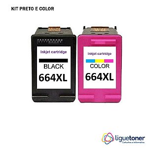 Kit com 2 Cartucho de Tinta Compatível HP 664XL COLOR 12ML e BLACK 14ML Microjet