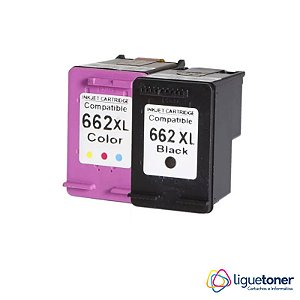 Kit Cartucho Tinta HP 662XL Preto 11ml e 662XL Color 110ml Microjet