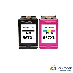 Kit Cartucho de tinta HP Compativel 667XL 14ML PRETO E 667XL 13ML COLOR Microjet