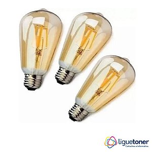 Kit 3 Lâmpada Filamento Led Retrô Vintage Ambar St64 40W 2000K Decoração Aconchegante Relaxante Requinte Elgin