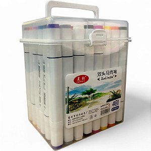 Kit Canetinha c/ 48 Marcador Permanente c/ Estojo Orgainzador kreiz KR HB48 / CY