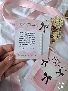 10 Un Postal + Mini vela Feliz Aniversário Rosa - PRONTA ENTREGA