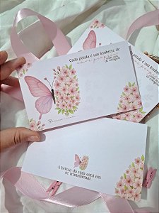 20 Un Postal/Cookie Card Borboleta floral Outubro Rosa - PRONTA ENTREGA