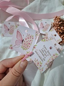 20un Tag Borboleta Floral Outubro Rosa  - À pronta entrega