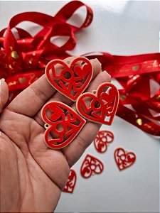 20un Pingente CORAÇÃO LOVE - Vermelho e bege - Dia dos Namorados