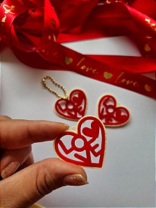 20un Pingente CORAÇÃO LOVE - Vermelho e bege - Dia dos Namorados