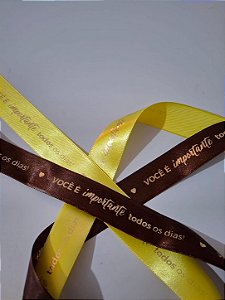 10 metros Fita Cetim 22mm - Setembro Amarelo - Impressão DOURADA ♥