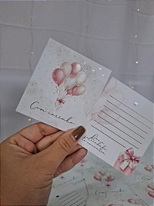 Sem personalizar 20 Un Postal 9x10cm COM CARINHO ROSA - FULL - Aniversário