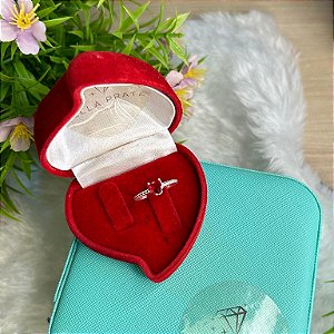 Anel Solitário Coração Vermelho Aro Bolinhas