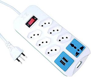 Extensão Régua Filtro De Linha 7 Tomadas 2 Usb 10A Bivolt