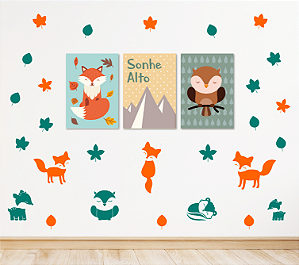 Kit Plaquinhas + Adesivos - Raposinha