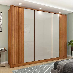 Roupeiro 6 Portas Barcelona Ripado 6 Gavetas Cinamomo/Off White TCIL