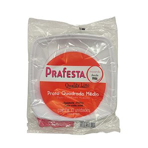 Prato Quadrado Médio Branco com 10un Prafesta