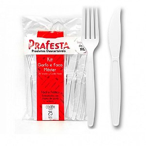 Kit Garfo/Faca Master Branco 25un Prafesta