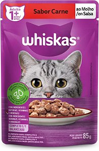 Whiskas Sachê Carne - Ração Úmida Para Gatos ao Molho, Adultos, 85g