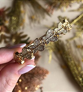 BRACELETE DOURADO BORBOLETAS CRAVEJADA