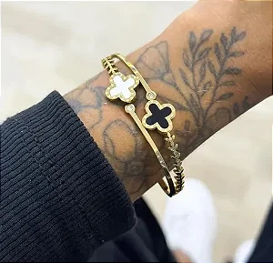 BRACELETE DOURADO AÇO INOX 2 TREVOS