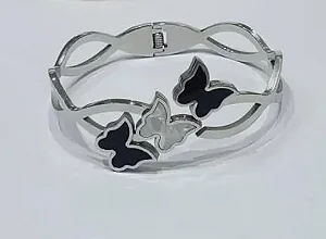BRACELETE PRATEADO AÇO INOX 3 BORBOLETAS