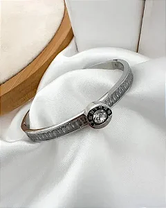BRACELETE PRATEADO AÇO INOX CRISTAL