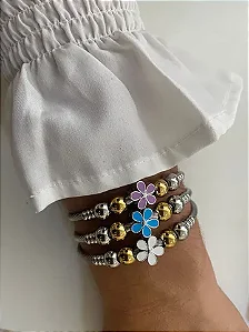 BRACELETE AÇO INOX AJUSTÁVEL COM BERLOQUE FLOR