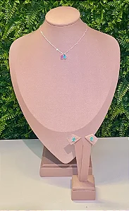 CONJUNTO CHOKER PRATEADO COLAR E BRINCOS GOTA
