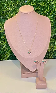 CONJUNTO DOURADO COLAR E BRINCOS BORBOLETA MINI