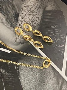 CONJUNTO DOURADO COLAR E BRINCOS ELOS