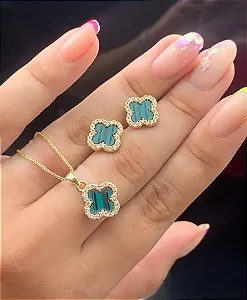 CONJUNTO DOURADO MALAQUITA CRAVEJADO