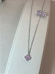 CONJUNTO PRATEADO RÓDIO TREVO ROSA