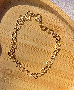 PULSEIRA DOURADA ELO DE CORAÇÕES