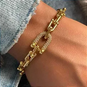 PULSEIRA DOURADA INSPIRAÇÃO TIFANNY U CRAVEJADO