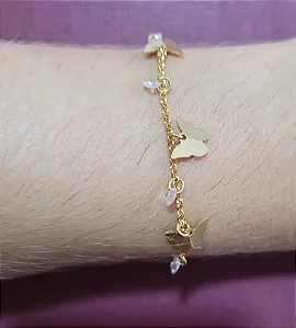 PULSEIRA DOURADA BORBOLETAS E PONTO DE LUZ