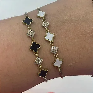 PULSEIRA DOURADA VAN CLEEF PRETO REGULAGEM