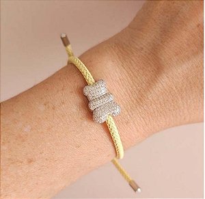BRACELETE PRATEADO AMARELO CORDÃO COM URSINHO CRAVEJADO