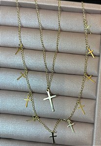 COLAR DOURADO DUPLO CRUCIFIXO