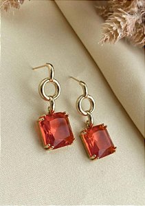 BRINCO DOURADO COM ZIRCONIAS LARANJA