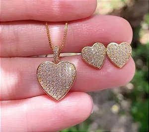 COLAR DOURADO VENEZIANA CORAÇÃO CRAVEJADO