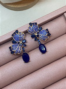BRINCO DOURADO CRAVEJADO ZIRCONIA AZUL